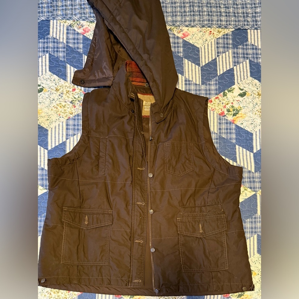 Natural Reflections- Hooded outdoor fall plaid interior Vest 1X plus size